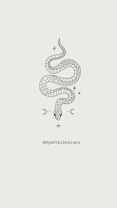 a black and white drawing of a snake with stars on it's back side