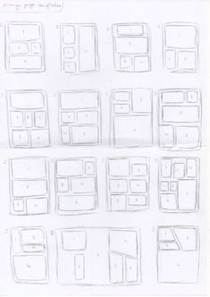 a bunch of drawings that are on top of a sheet of paper with numbers in it