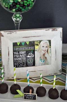 an old frame is decorated with candy and candies for a birthday party in style