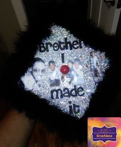 a graduation cap that has pictures on it and the words brother i made it written in black