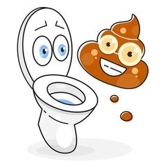 a cartoon toilet with eyes and nose is next to an emoticive smiley face