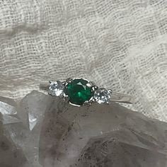 Size 7..Genuine Emerald. This Was One Of The First Rings I Put Together. I Replaced The Center Cubic Zirconia With The Emerald. It Is Approximately .5ct, Earth Mined. The Other Gems Are Cz’s As Well. In .925 Silver With Rhodium Coating Silver And Green Rings, Emerald Ring Silver Band, Emerald Ring Silver, Green Wedding Rings, Ring Green Stone, Huge Rings, Clover Ring, Mens Stainless Steel Rings, Marcasite Ring