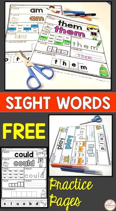 the sight words worksheet is shown with scissors and pencils