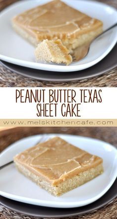 two plates with peanut butter texas sheet cake on them