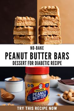 These no-bake peanut butter bars are a perfect combination of sweet and salty, and they're completely diabetic-friendly! Indulge in this easy-to-make dessert without worrying about your blood sugar. Try this dessert for diabete recipe today! #NoBakeDesserts #PeanutButterBars #DiabeticTreats #DiabeticSweets Sweets For Diabetics, Light Cheesecake, Avocado Chocolate Pudding, Pumpkin Muffin Recipes, Butter Bars, Peanut Butter Desserts, Easy To Make Desserts, Peanut Butter Bars, Mousse Recipes