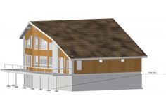 an image of a two story house that is in the process of being constructed with wood and shingles