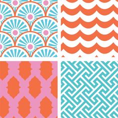 four different patterns in blue, orange and pink