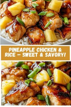 pineapple chicken and rice with pineapple on top