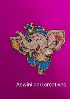 Ganesha Aari Work, Aari Work Ganpati Design, Vinayagar Aari Work, Ganpati Bappa Aari Work, Ganesha Embroidery Design, Ganpati Embroidery Work, Ganpati Bappa Fabric Painting, Elephant Embroidery Design Blouse, Elephant Aari Work Blouse