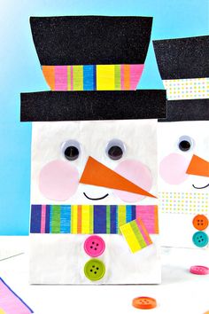 Make a snowman paper bag craft with kids. These make a fun gift bag too. Paper Bag Snowman, Diy Snowman Gifts, Snowman Crafts For Kids, Orange Scrapbook Paper, Snowman Craft For Kids, Winter Crafts For Toddlers, Colorful Scrapbook, Fun Winter Crafts, Snowmen Activities