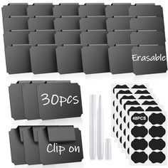 several different types of business cards and dividers with numbers on each side, all in black and white