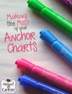 three different colored markers sitting on top of a piece of paper with the words making the most of your anchor chart