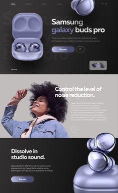 the website design for samsung's new products, including headphones and earbuds