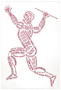 an image of a man running with words in the shape of him on his chest