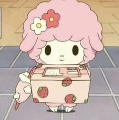 a cartoon character holding a box with strawberries on it