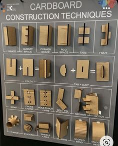 cardboard construction techniques displayed on display in a museum exhibit case with information about the process