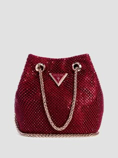 Rhinestone mesh pouch Shiny gold-tone hardware Enameled triangle logo Multiple interior pockets Chain drawstring closure Top handle with 2.75" drop. Detachable shoulder strap with 23.5" drop. 7"W x 4.25"H x 2.25"D Holiday Outfit Ideas For Women, Amazon Fits, Expensive Items, Mesh Pouch, Guess Women, Pretty Purses, Holiday Outfit Ideas, Hold Me Tight, Guess Handbags