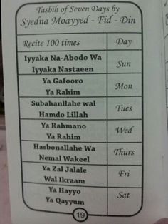 an image of the names of seven days in english and arabic on a paper sheet