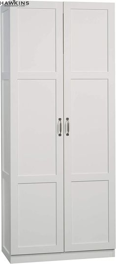 the armoire is white and has two doors