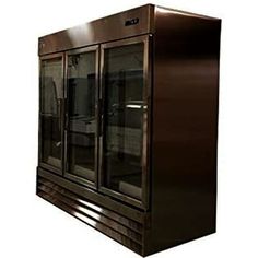 a large metal cabinet with glass doors