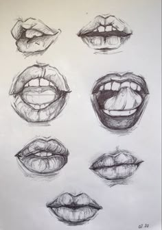 various mouths drawn in pencil on paper