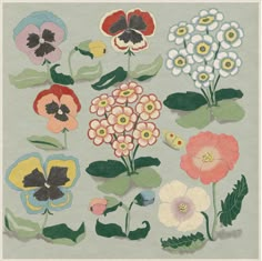 an illustration of flowers and leaves on a gray background