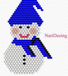 a cross stitch snowman with blue hat and scarf