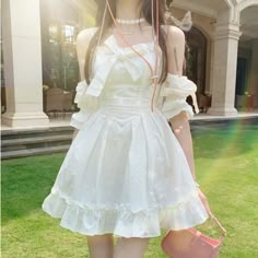 Iris Angelcore Kawaii Princess off-shoulder Mini Dress with Bow decoration and ruffle accents size S Bust 80-82cm Length 70cm Waist 62cm size M Bust 84-86cm Length 71cm Waist 66CM size L Bust 88-90cm Length 73cm Waist 70CM size XL Bust 92cm Length 74cm Waist 76-78CM Material: Polyester Dresses Bow, Party Mini Dresses, Cute Sundress, Kawaii Fairy, Shoulder Ruffle Dress, Style Kawaii, Cute Princess, Kawaii Dress, Ruffle Mini Dress