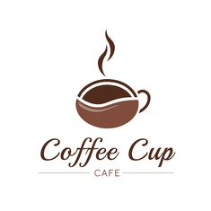 the coffee cup logo is shown in brown and white, with steam rising out of it