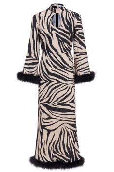 Liz Zebra Knit Maxi Dress with Marabou Trim-Made to Order – Natalie & Alanna Goth Wardrobe, Edgy Glam, Soft Fashion, Knit Maxi Dress, Color Story, Keyhole Neckline, Shangri La, 70s Retro, Maxi Knit Dress