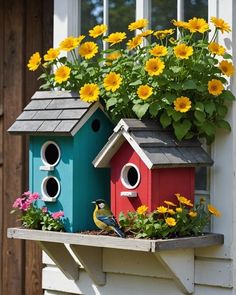 Birds Home Ideas, Bird House Design Ideas, How To Make Bird Houses, Birds Houses Ideas, Box Art Ideas, Bird House Diy, Window Boxes Ideas, Window Garden Ideas, Window Box Ideas