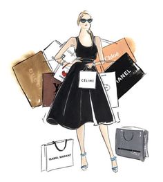 a woman carrying bags and shopping bags sticker