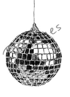 a black and white drawing of a christmas ornament