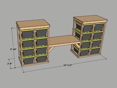 two shelves are shown with the measurements for each shelf to be built into one wall