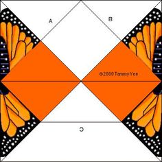 an origami butterfly is shown in orange and black