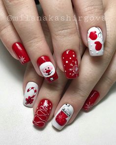 Nagellack Trends, Red Christmas Nails, Cute Christmas Nails, Christmas Gel Nails, Christmas Nail Art Designs, Christmas Nails Acrylic, Festival Nails, Xmas Nails, Stick On Nails