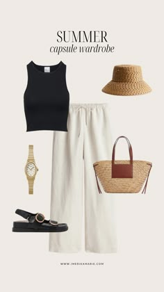 Summer 2024 Capsule Wardrobe + Outfit Ideas | Erika Marie Summer Casual Capsule Wardrobe, Summer Collage Outfit, Cabo Capsule Wardrobe, Minimalist Summer 2024 Outfits, Summer Capsule 2024, Jcrew Summer Outfits, Casual Summer Outfits 2024, Capsule Wardrobe 2024, Summer Outfit Collage