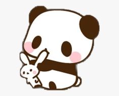 a cartoon panda hugging a small rabbit