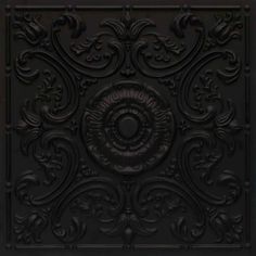 an intricately designed ceiling tile in black