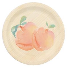 two peaches painted on a paper plate