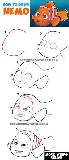 how to draw nemo from finding the sea with easy step by step instructions for kids