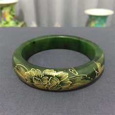 Inside diameter: 61.5 mm Luxury Green Cuff Bracelet Collectible, Green Jade Bracelet, Jade Bangle, Jade Bracelet, Christmas Deals, Jade Carving, Green Jade, Jade Green, Jade