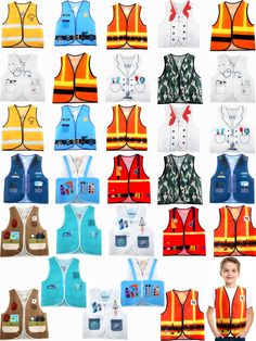 a collage of different vests and shirts for children to wear on the go