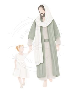 an image of jesus walking with a man in white clothes and a brown robe on