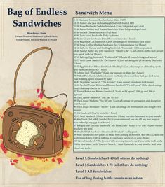 an advertisement for the bag of endlesss sandwich menu, which features a handbag