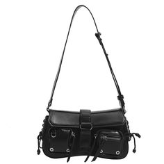 PRICES MAY VARY. Metal Punk Shoulder Bag Size: 11.02(l)*2.76(w)*5.9(h)inch/28*7*15cm.Crossbody shoulder strap, adjustable and detachable. Material: Faux leather surface and shoulder straps, waterproof and dust-proof.Durable and stiff, will not be soft collapsed after long time use.Machine washable. Quite Roomy: Zipper closure, safe and easy to lead you a quick access into the pockets.Enough space for women to carry cell phone, purse, card holder, power bank, make up accessories, pens and etc. Me Trendy Bags For Women, Moda Hippie, Punk Women, Trendy Bags, Trendy Shoulder Bag, Designer Totes, Estilo Punk, Baguette Bag, Handbag Purse