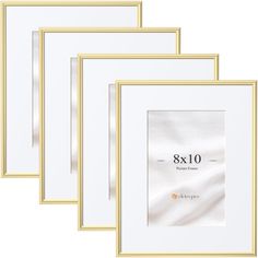 four white and gold frames with the number six on each one, all in different sizes