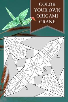 an origami crane is shown with the text color your own origami crane