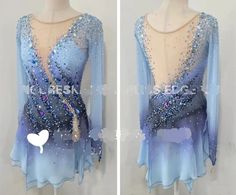 two pictures of a dress with blue and silver sequins on the back, one is