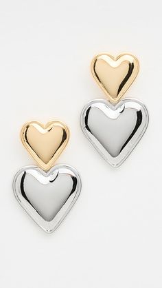 By Adina Eden Two Tone Double Heart Drop Stud Earrings | Shopbop Stud Earrings Gold, Heart Motif, Gold Branding, Double Heart, Earring Sale, Accessories Jewelry Earrings, Gold Earrings Studs, Heart Earrings, Designer Earrings